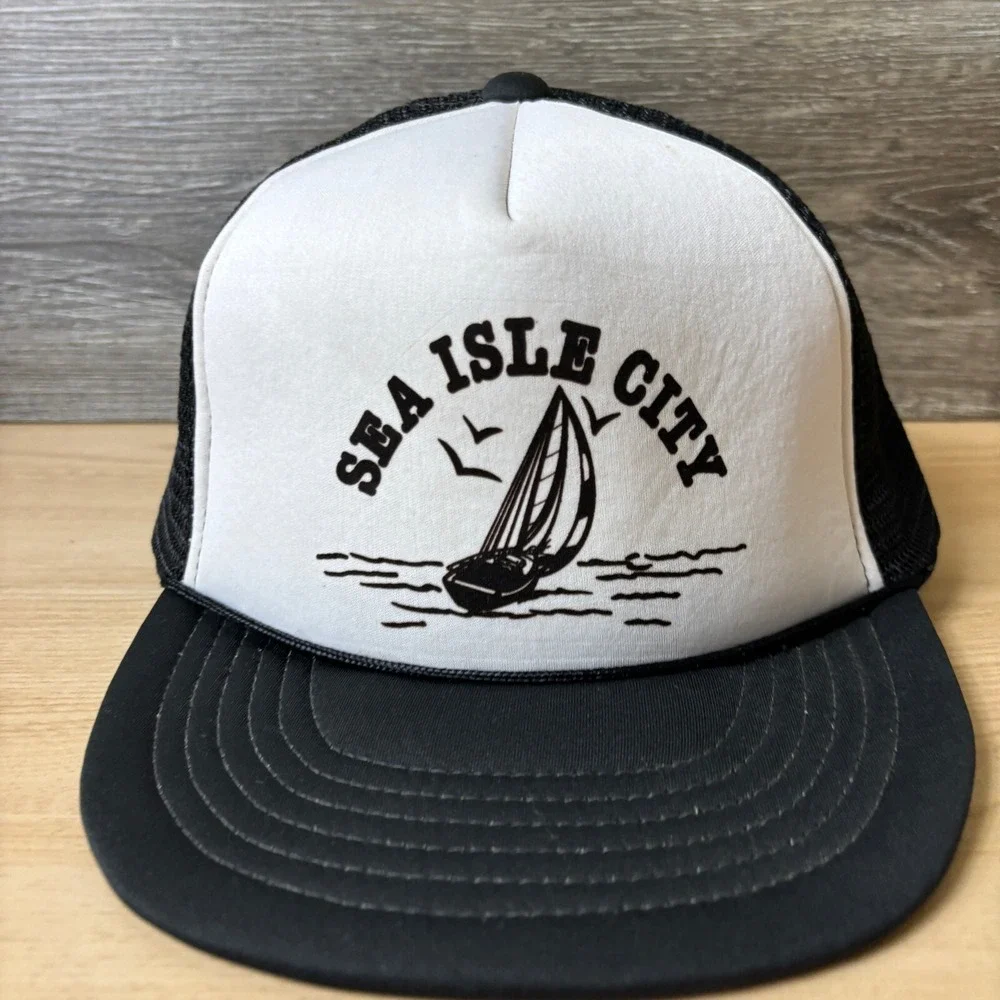 Vintage Sea Isle City Hat Cap Snap Back Black Trucker New‎ Jersey Adjustable